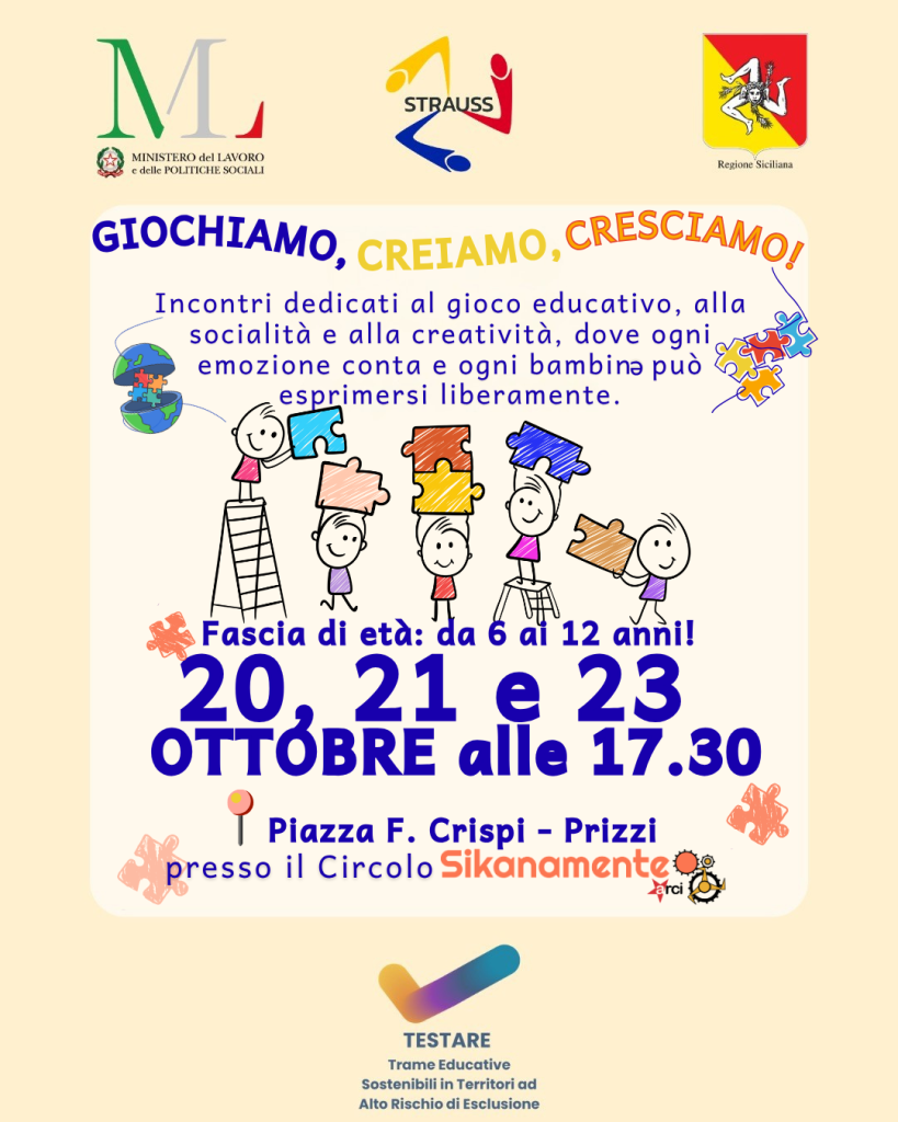 Incontri dedicati al gioco educativo, alla socialità e alla creatività, dove ogni emozione conta e ogni bambin può esprimersi liberamente.